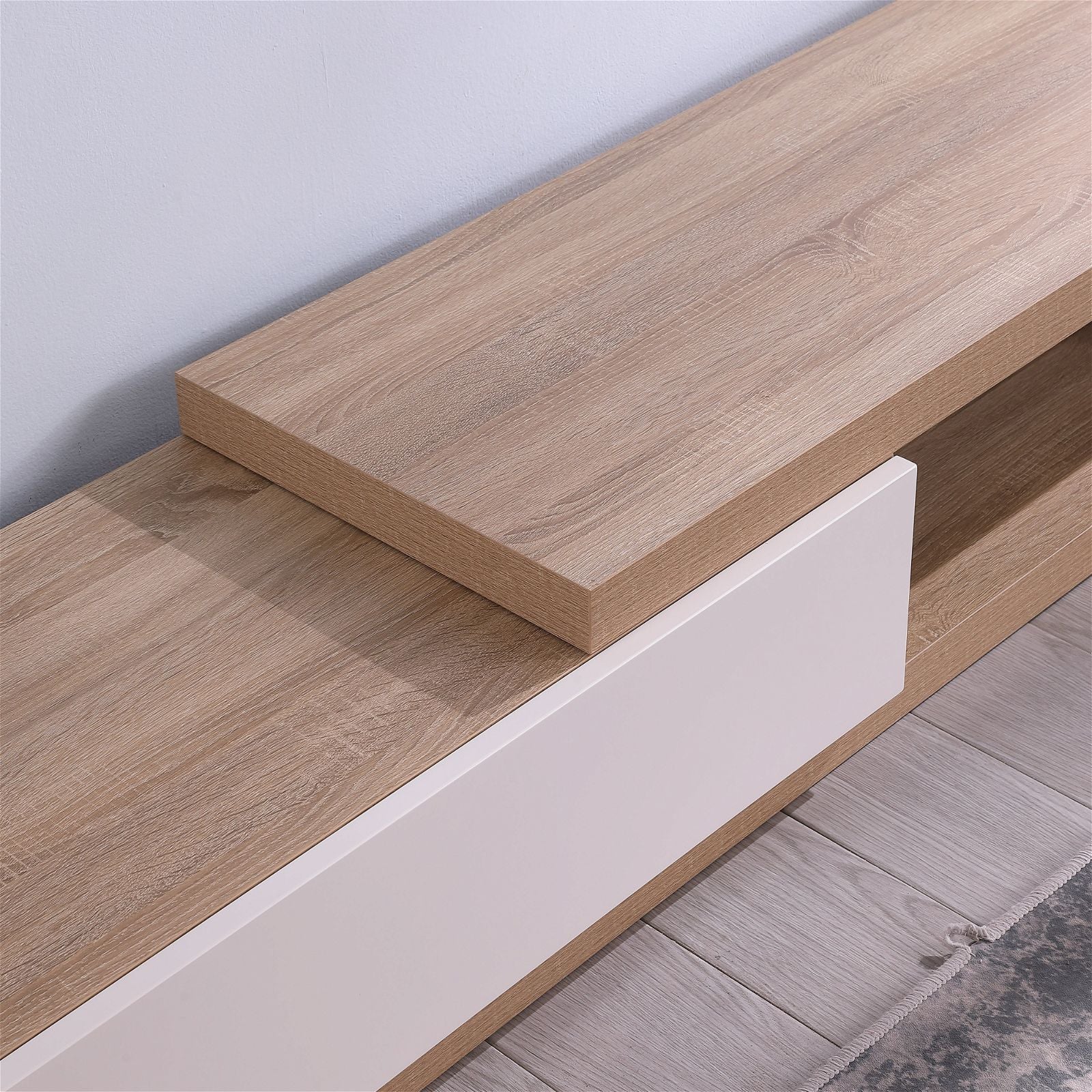 Criterion Durham Extendable TV Stand 260cm - Lowline Oak Wood Media Console for Living Room, Bedroom & Home Theater