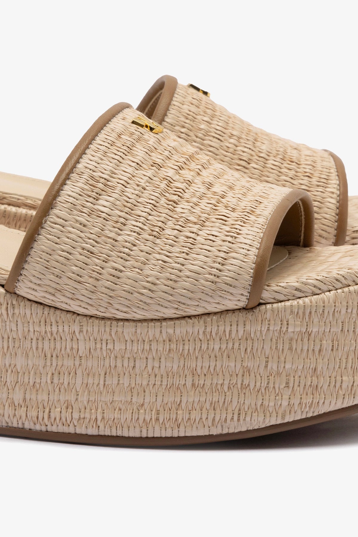 Alex Women's Flatform Mule Sandals in Natural Raffia with Hazelnut Trimming - Comfortable Summer Slides for Beach, Pool, and Casual Outings