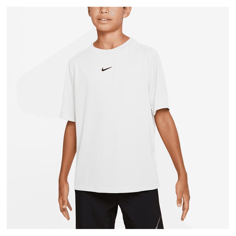 Boys' Dri-Fit Multi-Training Athletic Shirt - Moisture Wicking Quick Dry Performance Top for Sports & Gym - White & Black - Ideal for Running, Basketball, and School PE Classes