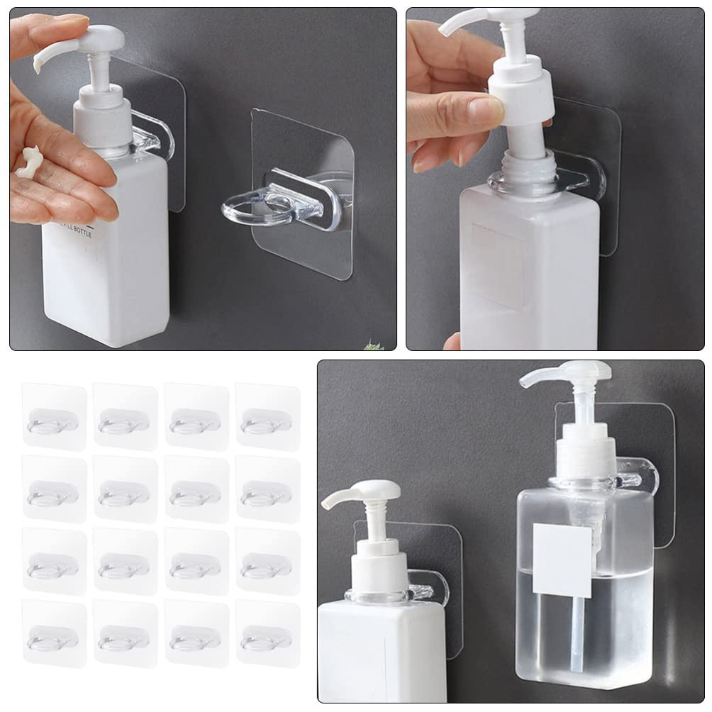 Operitacx 16pcs Wall Mounted Spray Bottle Hooks - Broom Holder, Kitchen Storage Hooks, Shampoo Bottle Organizer for Bathroom & Shower - Durable PP Plastic Hanging Rack for Cleaning Supplies & Liquid Containers - Perfect for Home, Kitchen, Bathroom Organization