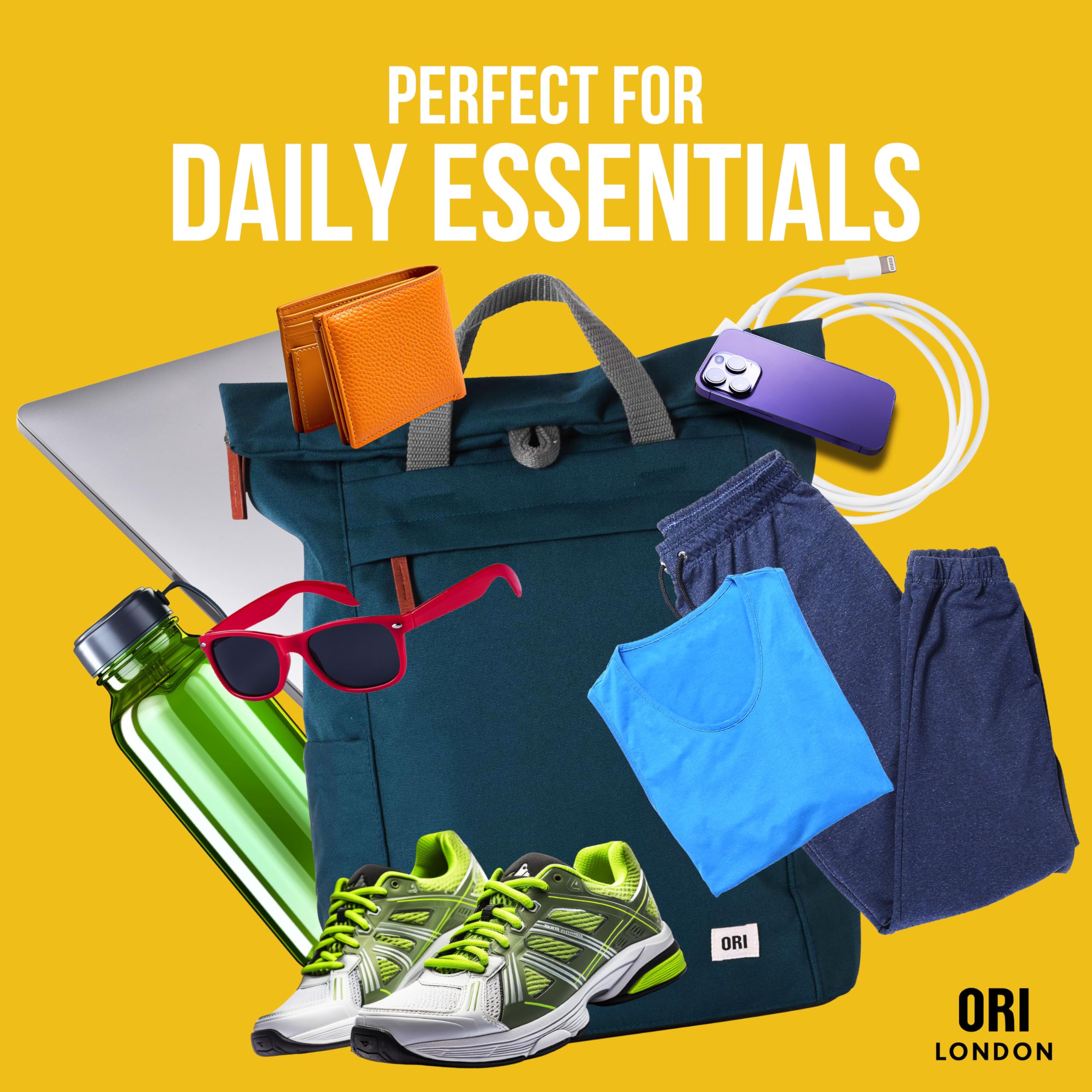 ORI LONDON Finchley Rolltop Backpack - Large Travel Backpack with Pockets for Men & Women - Perfect for Commuting & Outdoor Adventures