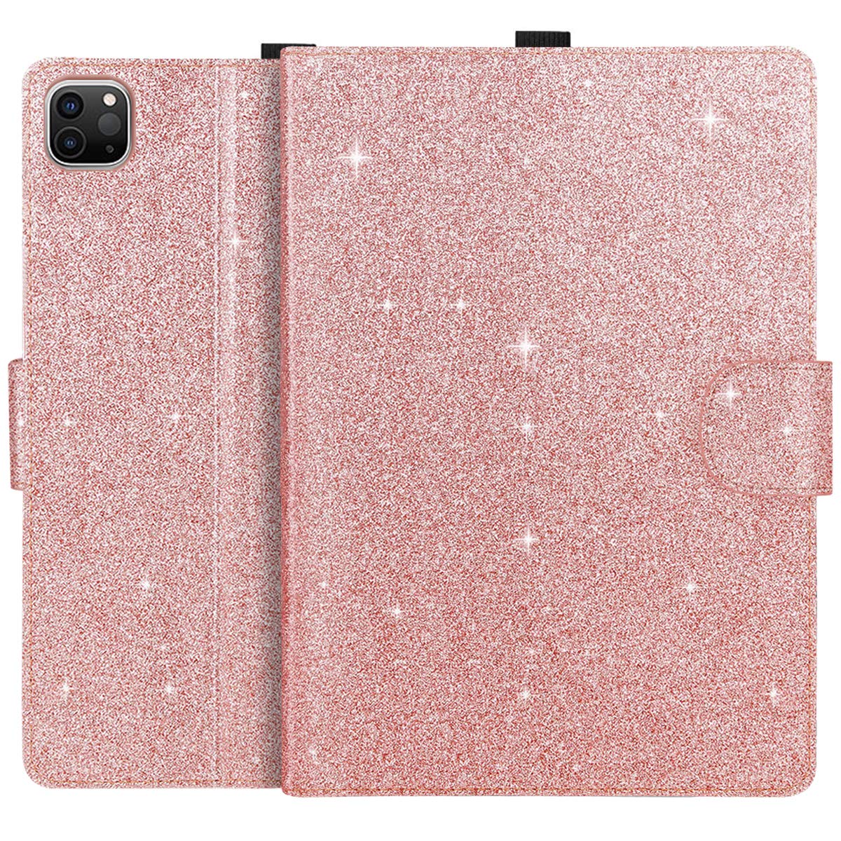 Premium Slim Glitter Sparkle PU Leather Hard PC Stand Smart Cover Case for iPad Air 11 Inch (2024) & iPad Pro 11 Inch (2022/2021/2020/2018) & iPad Air 10.9 Inch (6th/5th/4th Gen) - Rose Gold | Protective Stylish Cover for Work, School & Travel