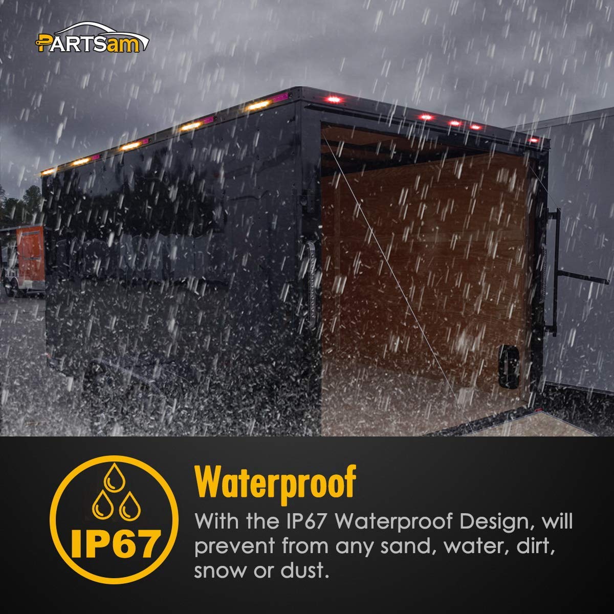 Partsam 5 Red + 2 Amber 4 Inch LED Trailer Lights - Waterproof RV Camper Clearance Marker Lights with 6 Diodes, Surface Mount, Sealed Design - Perfect for Semi Trucks, Trailers, Boats & Campers