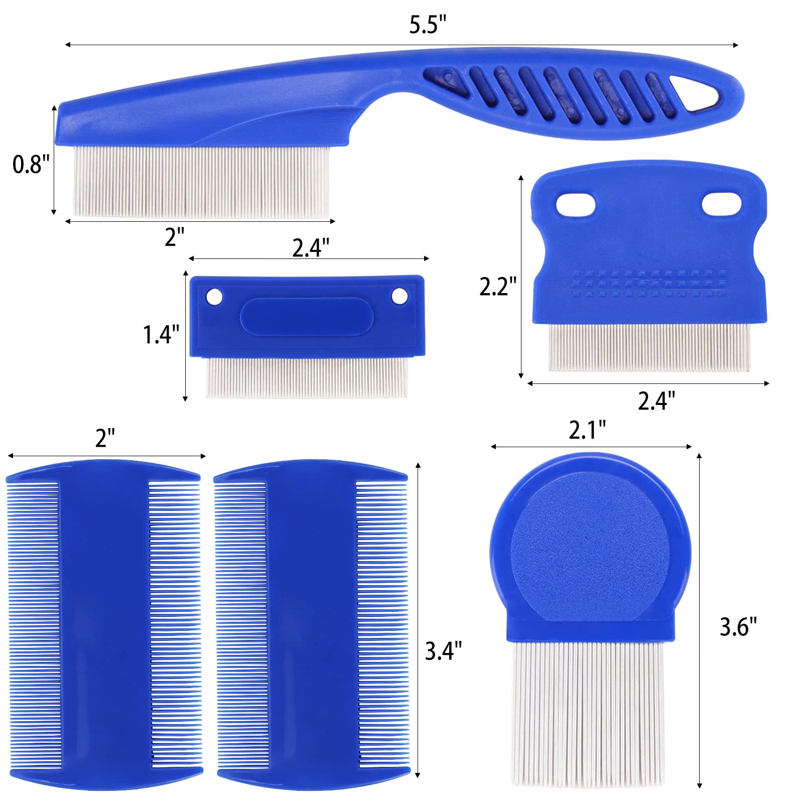 LoveBB 6-Pack Stainless Steel Flea & Lice Combs for Dogs & Cats - Double-Sided Fine Tooth Pet Grooming Comb for Tear Stain Removal & Dematting - Perfect for Home Pet Care & Professional Grooming (Blue)