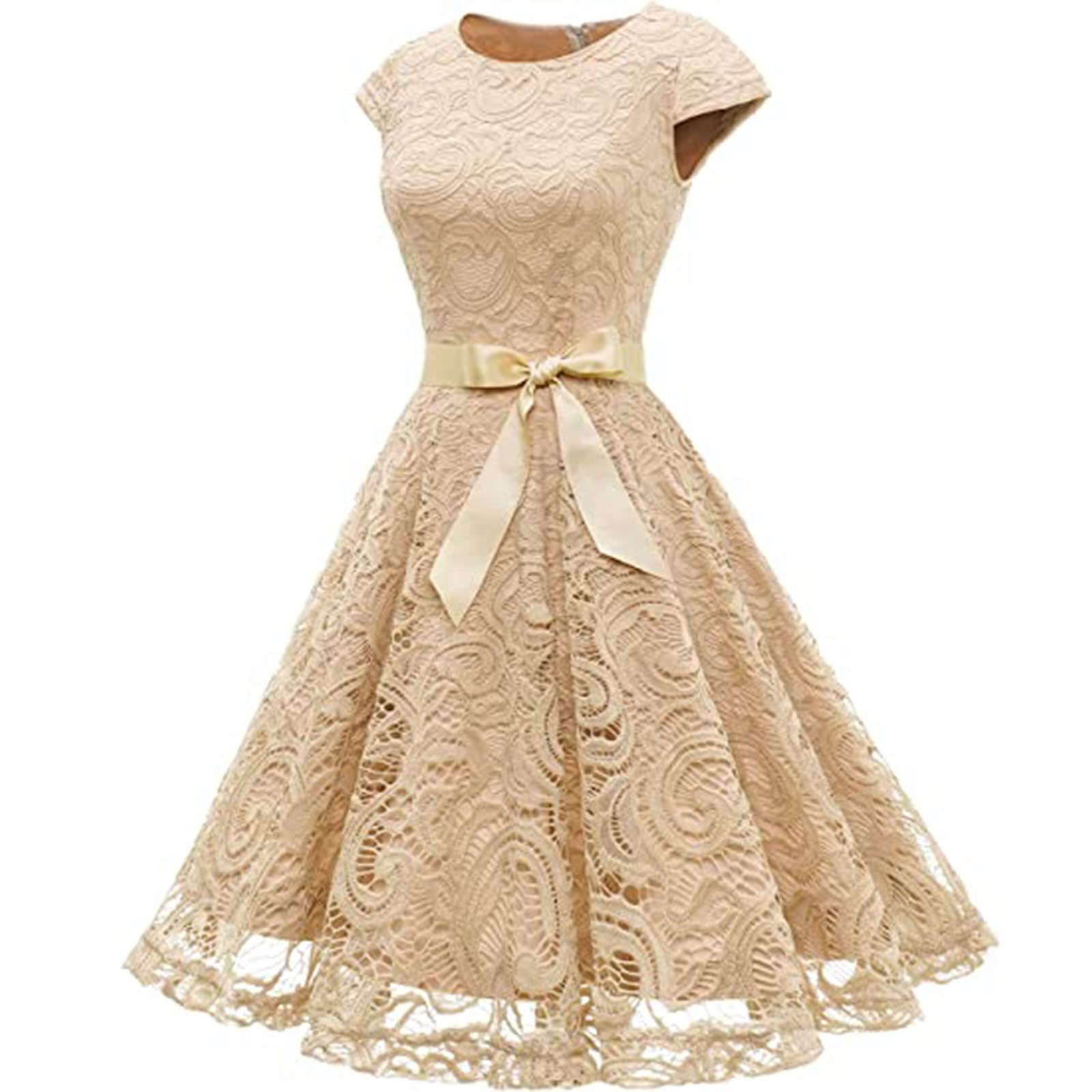 Elegant Women's Sleeveless Lace Wedding Guest Dress - Tea Length Bridesmaid Formal Gown for Weddings, Parties & Special Occasions