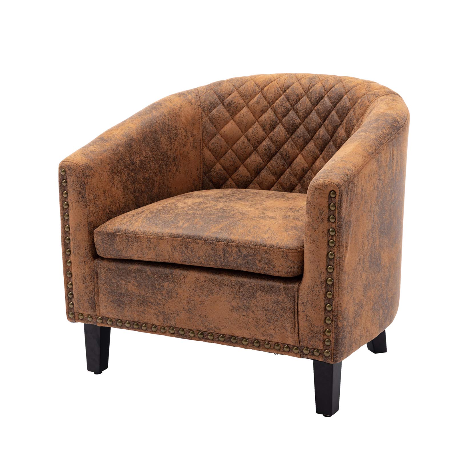 Lokee Barrel Accent Chair with Arms - Microfiber Upholstered Club Chair for Living Room & Bedroom - Comfortable Bucket Tub Chair in Light Coffee - Perfect for Reading Nooks, Home Offices & Cozy Corners