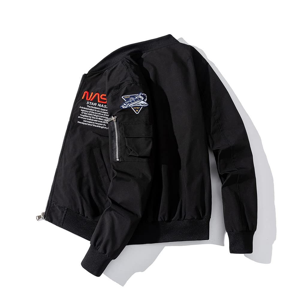 Acelyn Men's NASA MA-1 Bomber Jacket - USA Flag Military Windbreaker with Zipper & Pockets | Lightweight Flight Coat for Outdoor Activities & Casual Wear