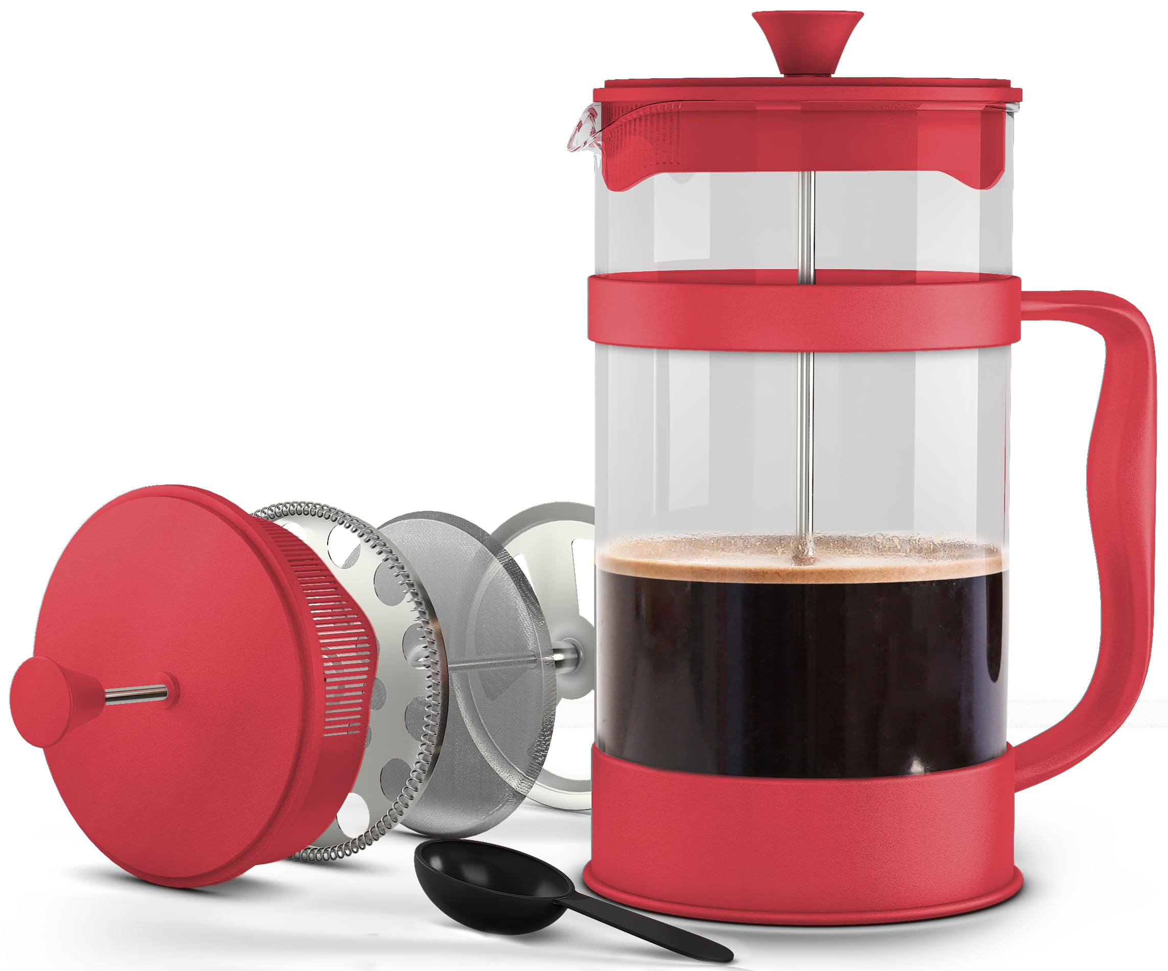 Utopia Kitchen 12oz (0.35L) French Press Coffee Maker & Tea Infuser - Heat Resistant Borosilicate Glass, Portable Travel Coffee Press for Camping, Office, Home Use - Perfect Gift for Coffee Lovers (Red, 1-Pack)