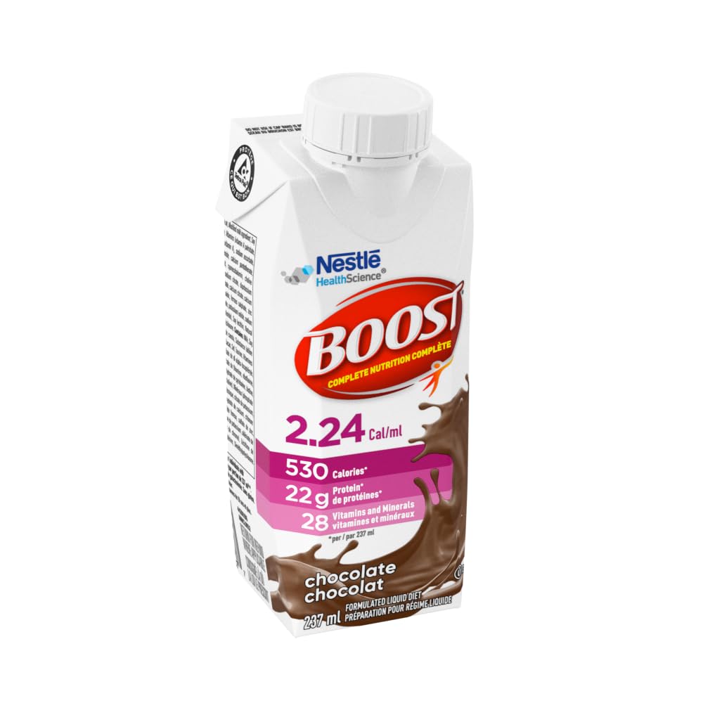 Boost 2.24 Cal/mL Complete Nutrition Drink for Adults - Chocolate Flavor, 530 Calories per Serving, 22g Protein, Ready-to-Drink with Essential Vitamins & Minerals (24 Tetra Paks) | Ideal for Meal Replacement, Weight Gain, Recovery & Active Lifestyles