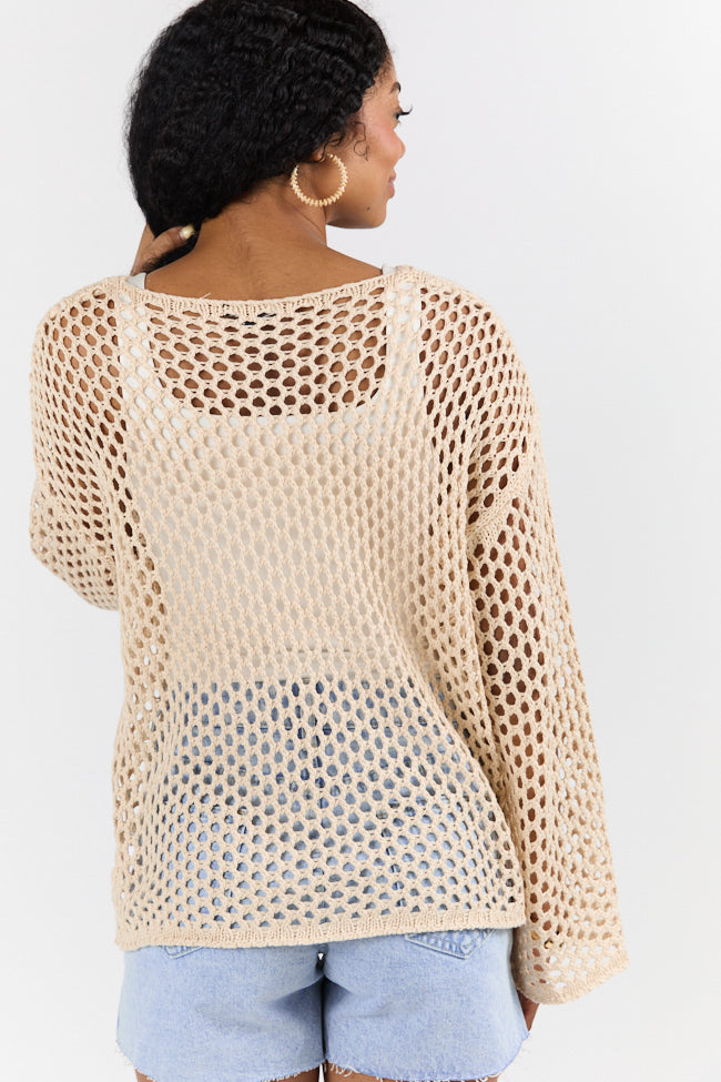 Let It Go Tan Open Knit Sweater Women's Lightweight Cardigan - Perfect for Fall Layering & Casual Outfits