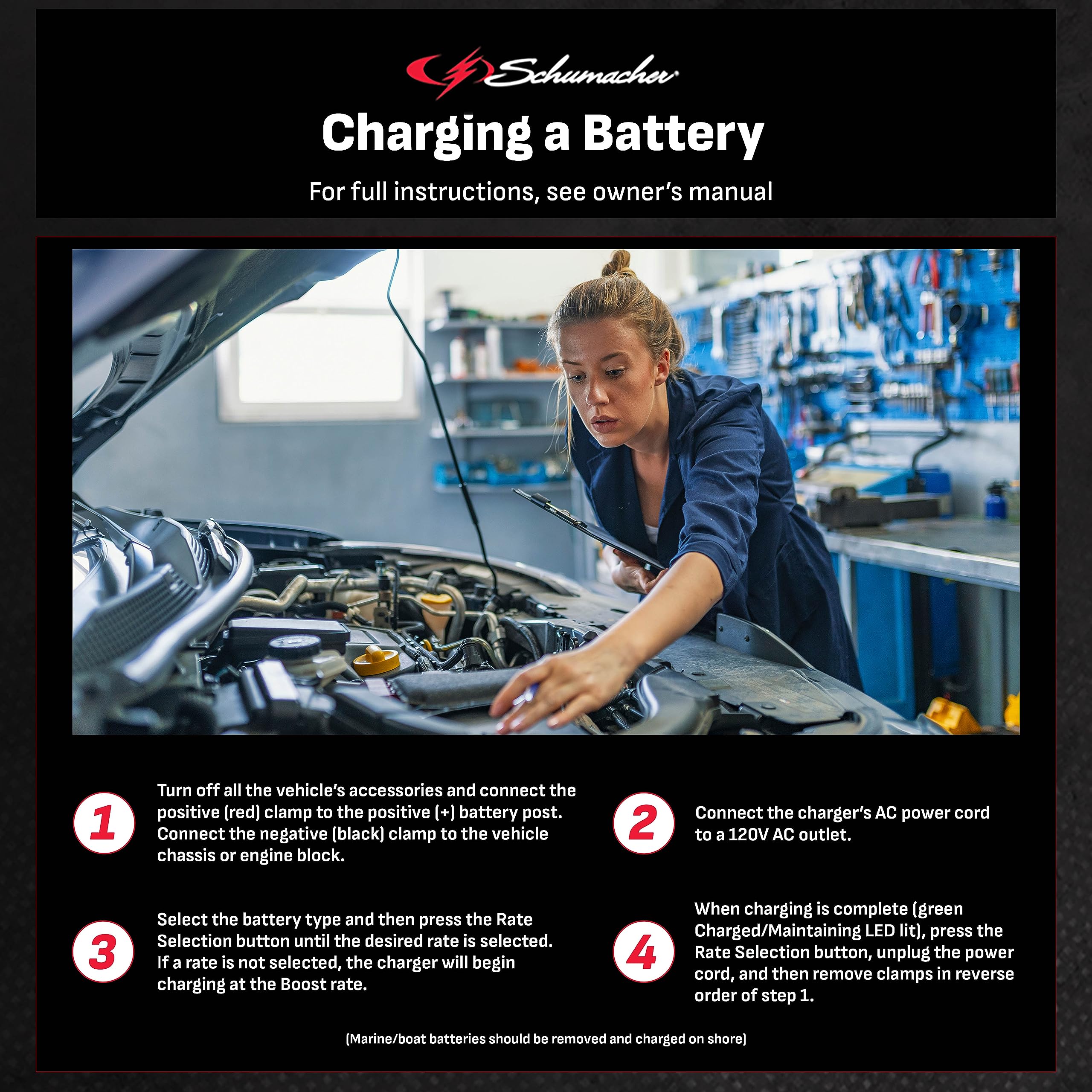 Schumacher SC1308 12V 6/40A Battery Starter and Charger for Cars, Trucks, SUVs - 1 Pack - Perfect for Emergency Jump Starts and Battery Maintenance