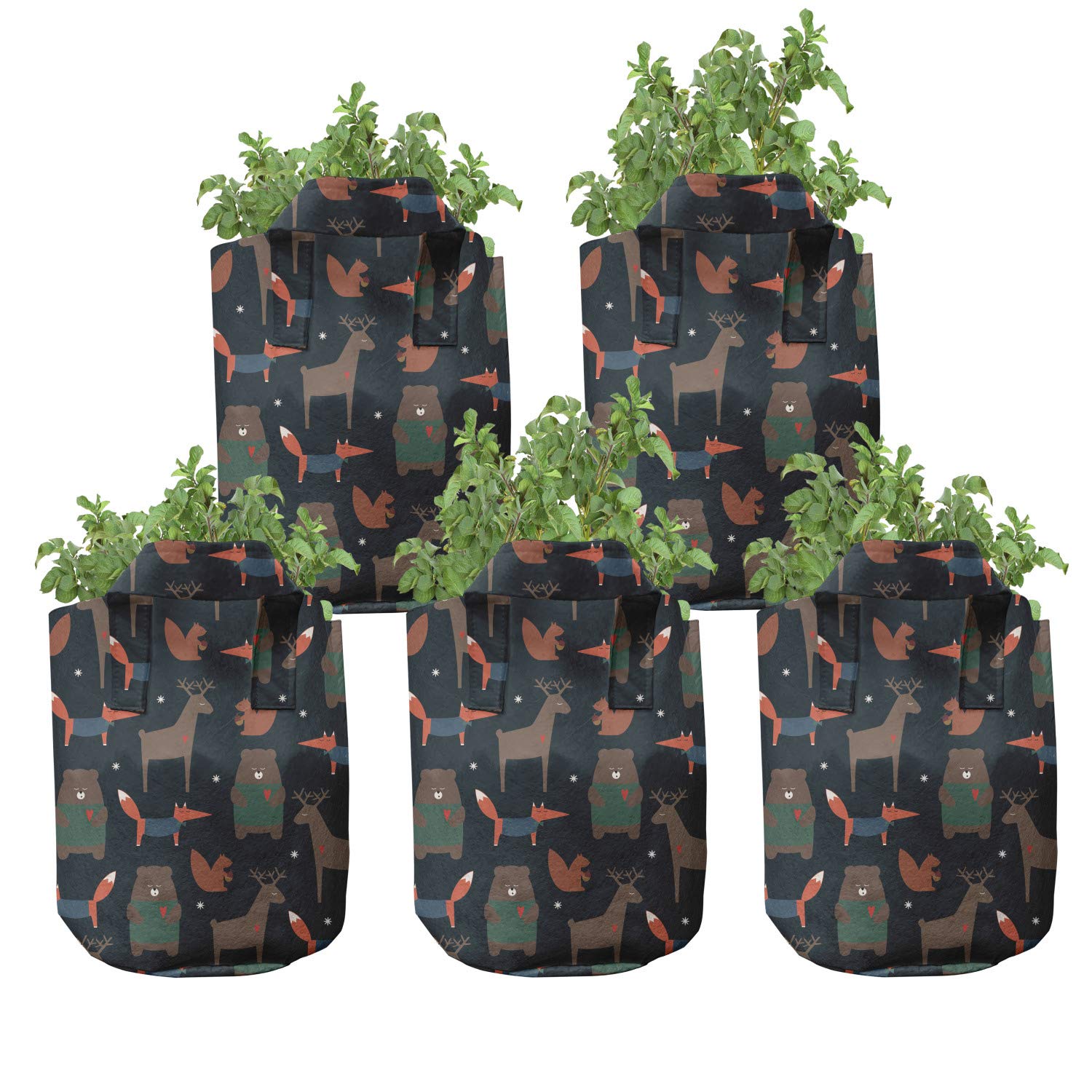Lunarable 7 Gallon Heavy Duty Fabric Grow Bags 5-Pack - Animal Cartoon Print Plant Pots with Handles for Indoor/Outdoor Gardening, Vegetables, Flowers & Herbs