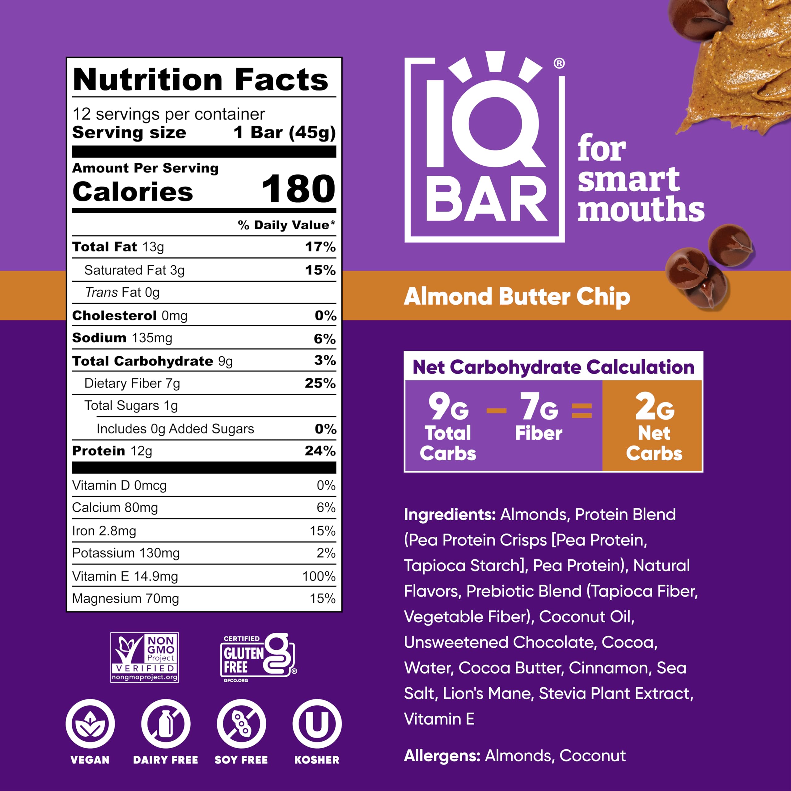 IQBAR Keto Protein Bars 12-Count - Low Carb Vegan Snacks for Workout & Travel