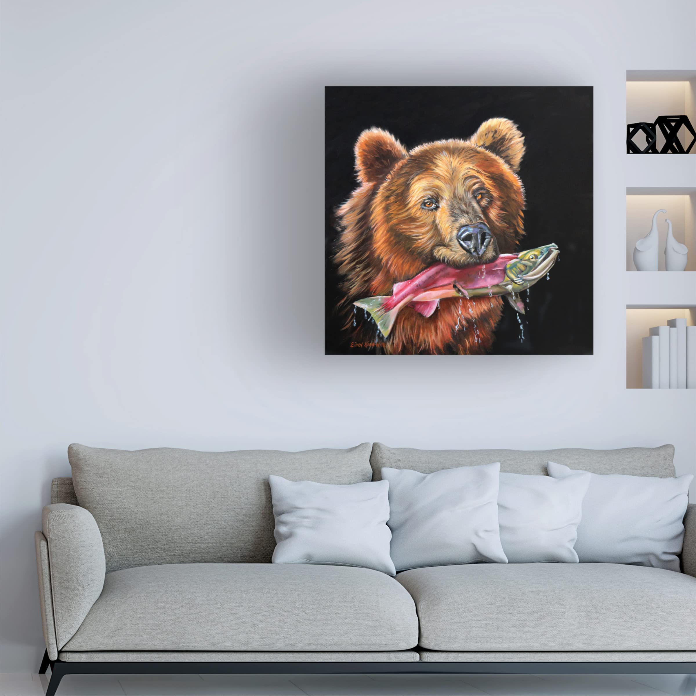 Trademark Fine Art 'Grizzly Catch' by Eileen Herb-Witte - Stunning Wildlife Canvas Print for Home & Office Decor - Perfect for Living Room, Bedroom or Office Wall Art