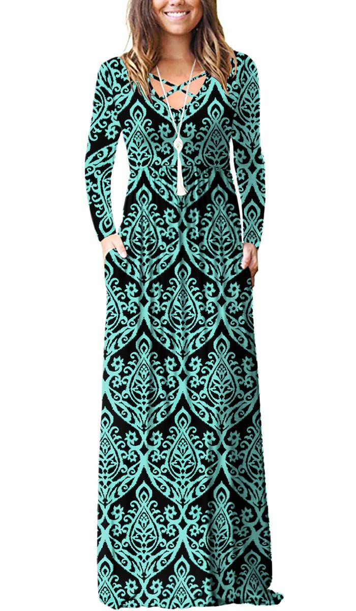 LILBETTER Women's Long Sleeve Maxi Dress - Loose Fit Casual Plain Long Dress with Pockets | Perfect for Everyday Wear, Beach Cover Up & Vacation Outfits
