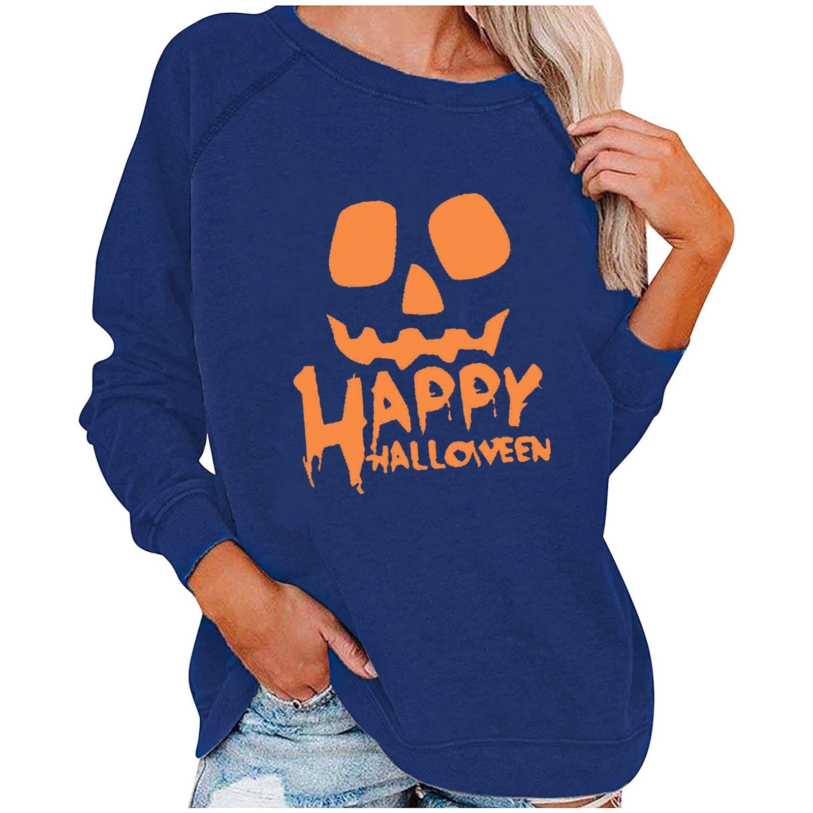 Women's Halloween T-Shirt & Sweatshirt Set - High Neck Fall Top & Crewneck Casual Coat for Autumn Parties, Trick-or-Treating & Seasonal Outfits