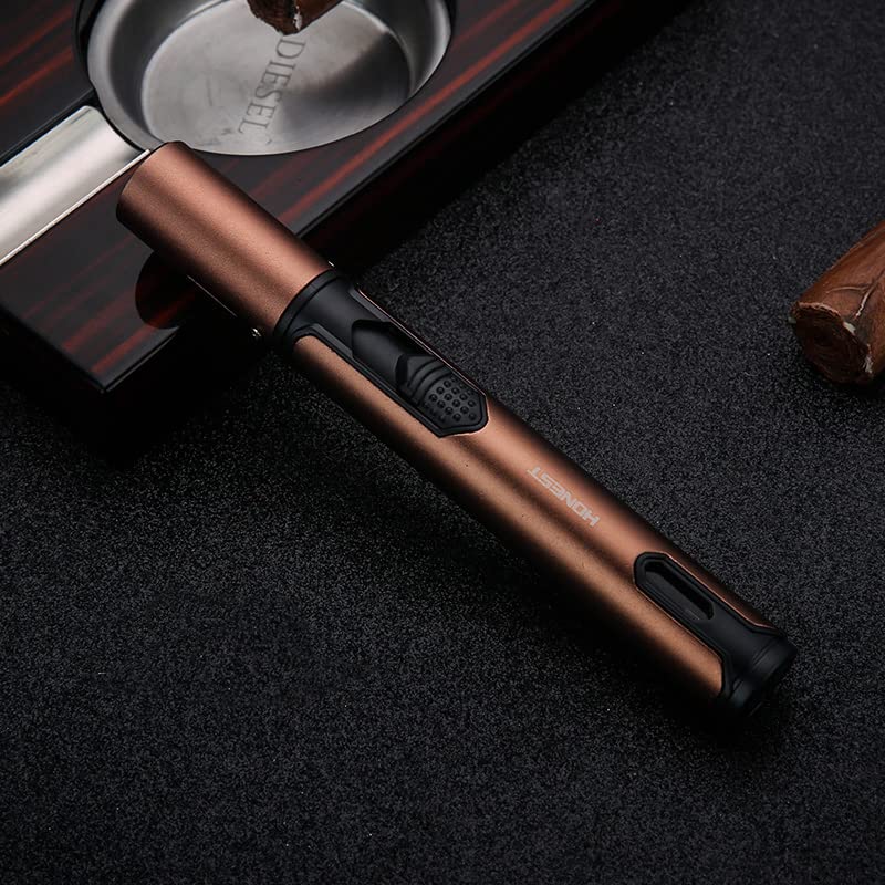 Refillable Butane Torch Lighter - Windproof Stainless Steel Jet Flame Pen Lighter for Grill, BBQ, Candle Lighting & Kitchen Use (Brown, Gas Not Included) | Perfect for Outdoor Cooking, Camping & DIY Projects