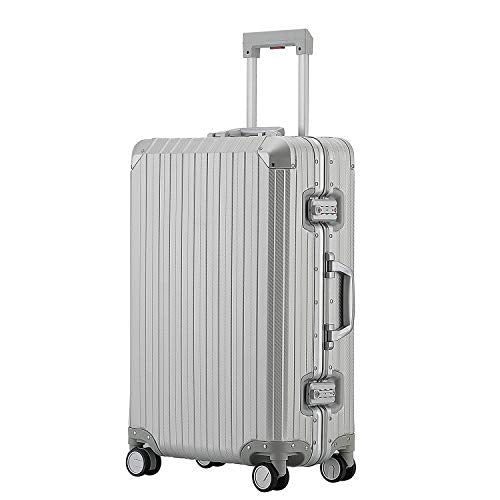 Premium All-Aluminum Hard Shell Suitcase with 360° Spinner Wheels - Lightweight & Durable Checked Luggage (Carbon Fiber Silver, 29 Inch) - Perfect for Business Travel & International Vacations