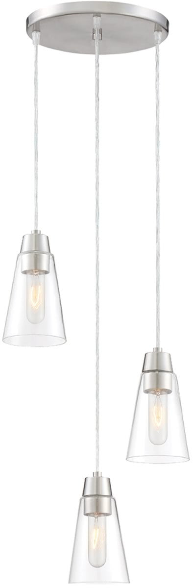 11W Echo 3 Light Mini Pendant Light Fixture in Satin Platinum - Perfect for Kitchen Island, Dining Room, or Entryway Lighting