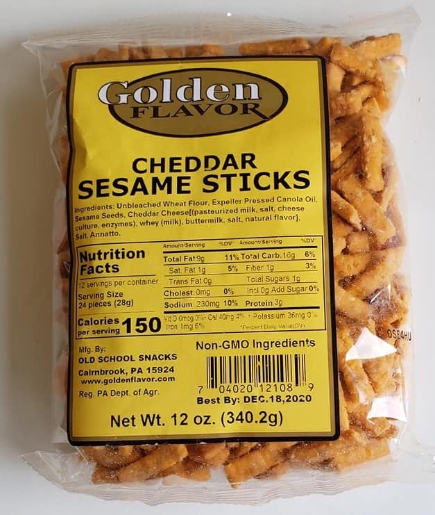 **Golden Flavor Cheddar Sesame Sticks - 12 oz Bags (7 Pack) - Crunchy Snacks for Parties, School Lunches & On-the-Go**