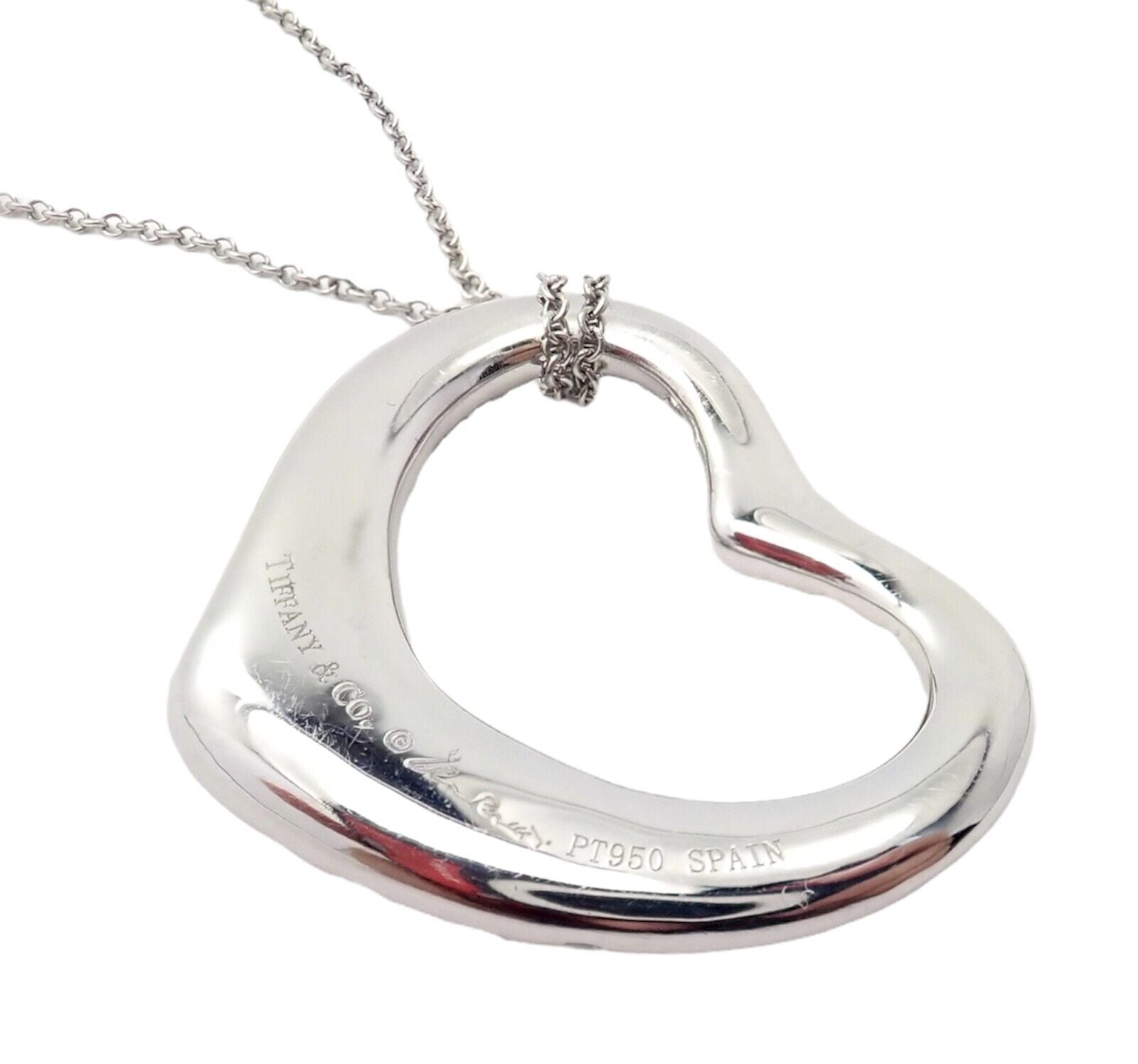 Authentic Tiffany & Co Elsa Peretti Platinum Diamond Large Open Heart Pendant Necklace - Perfect for Anniversaries, Valentine's Day & Special Occasions