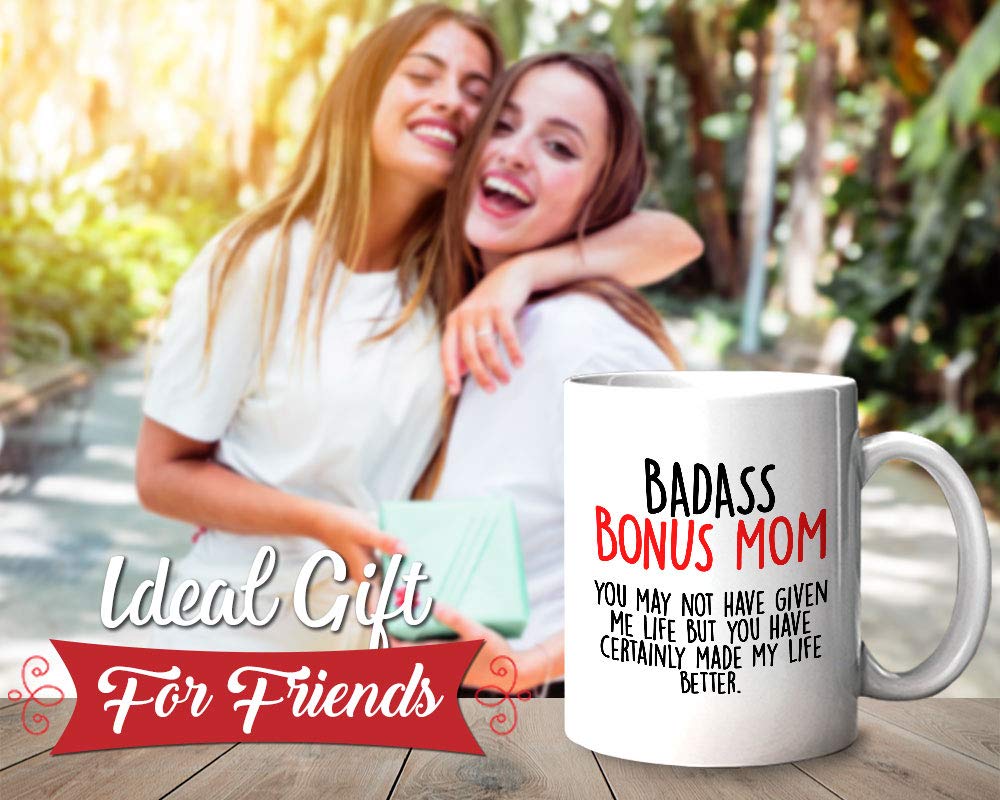 Badass Mom Coffee Mug - 11 Oz White Ceramic Cup for Mother's Day, Birthday & Appreciation Gifts - Perfect for Stepmom, Grandma & Mama from Daughter/Son - Great for Coffee, Tea & Office Use