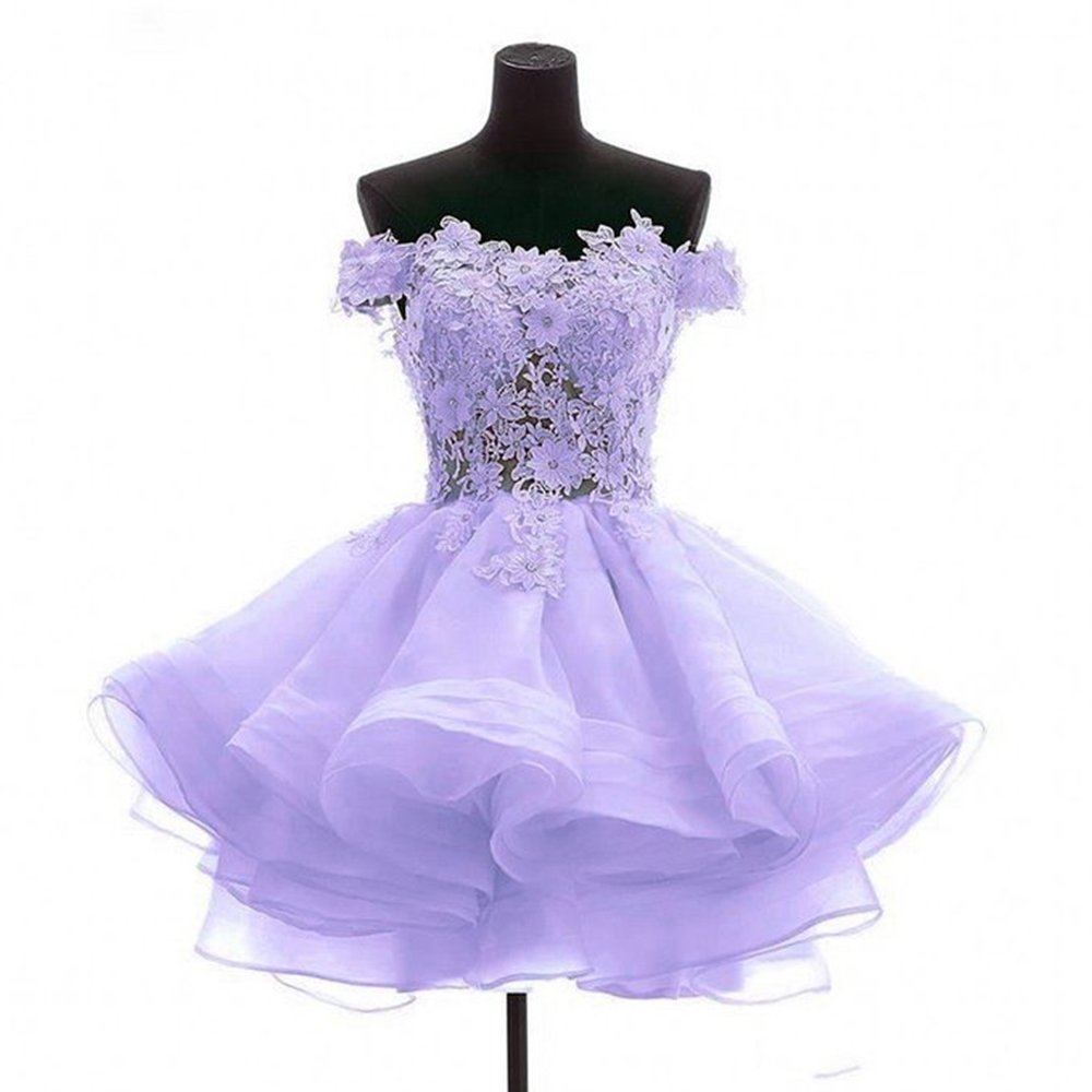 Angela Women's Off-The-Shoulder Organza Short Prom Dress for Homecoming - Light Purple | Elegant Party Gown for Prom Night, Cocktail Parties & Special Occasions