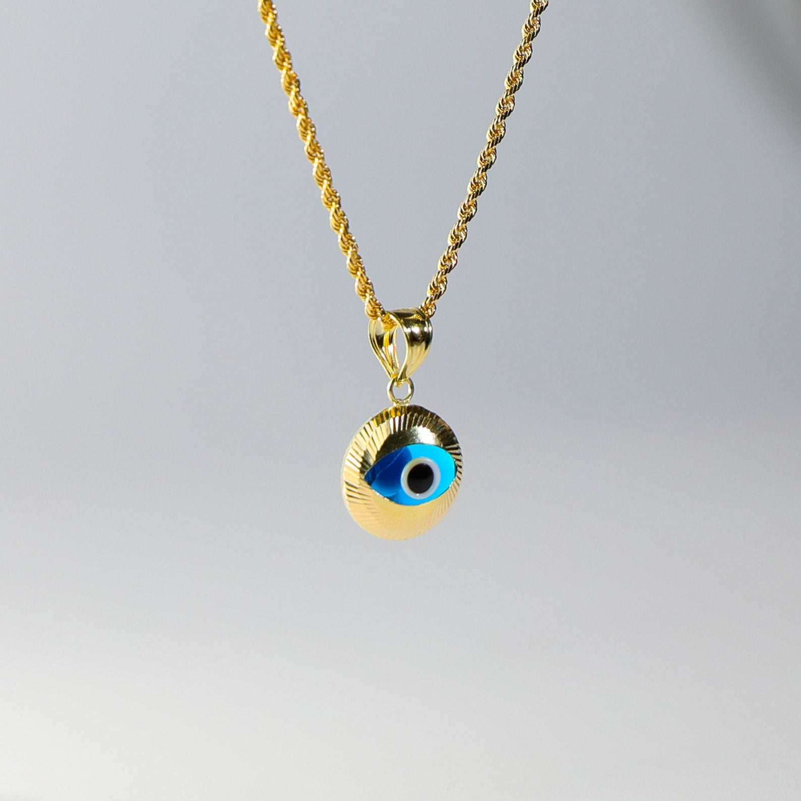 14K Gold Dainty Round Blue Evil Eye Pendant Necklace for Women - Protection Jewelry Gift for Birthday, Travel & Good Luck Charm