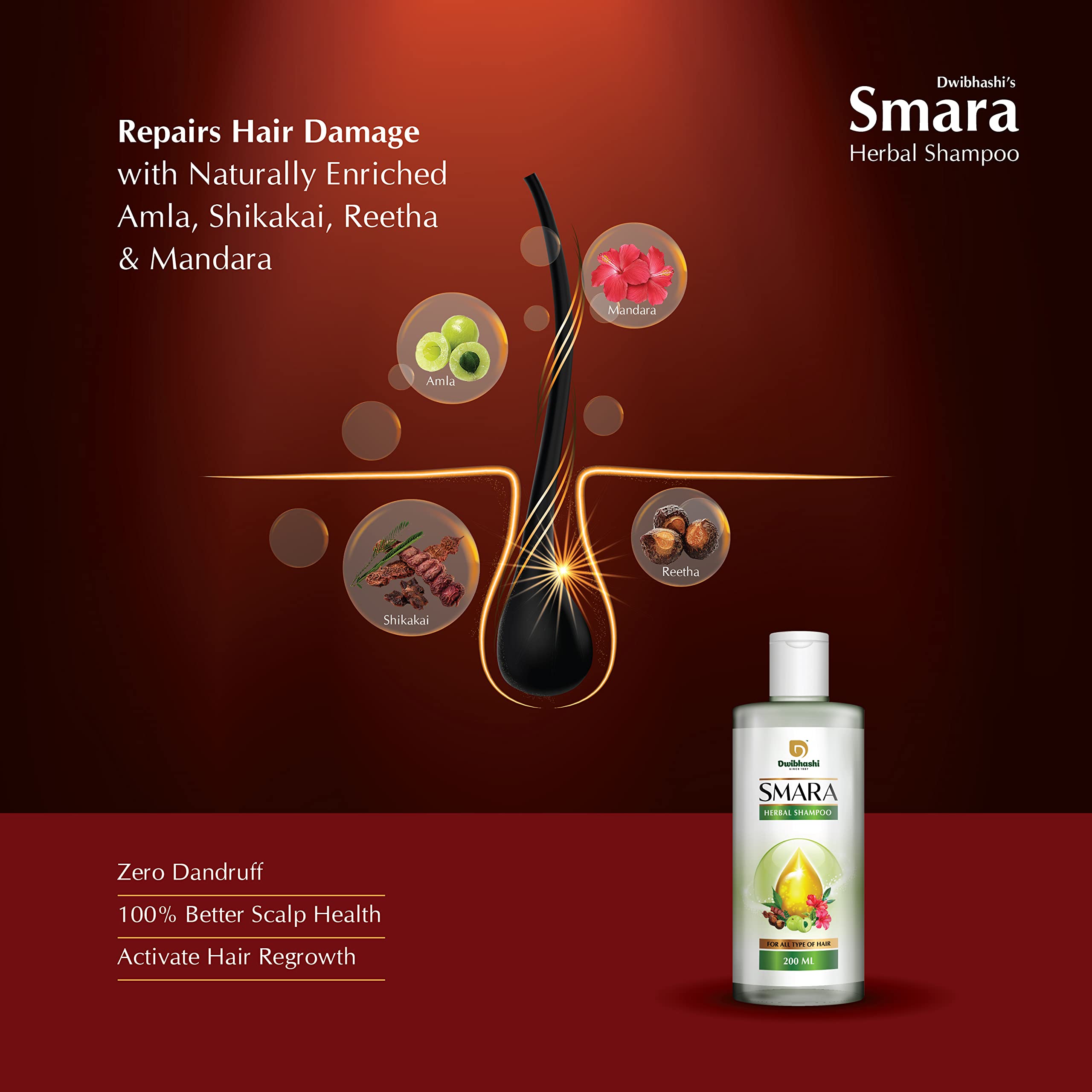 Dwibhashi's Smara Herbal Shampoo for Hair Growth & Scalp Care - 200ml Natural Ayurvedic Shampoo with Organic Herbs - Perfect for Daily Hair Wash & Scalp Nourishment at Home