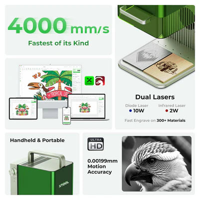 xTool F1 10W Portable Laser Engraver & Cutter - Dual Laser (IR & Diode) for Wood, Metal, Leather - Perfect for DIY Crafts, Home Decor, and Small Business Projects