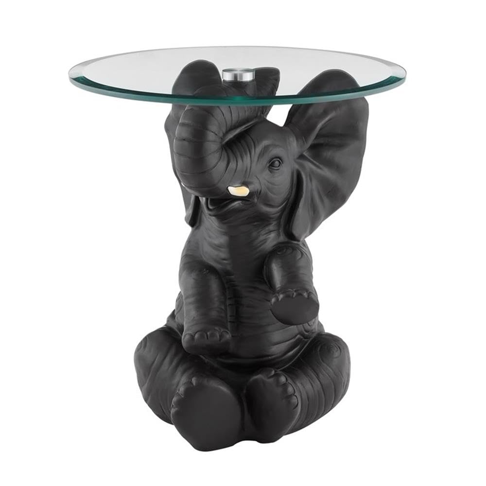 Pemberly Row Transitional Elephant Glass Top Accent Table - Dark Gray End Table for Living Room, Bedroom & Office Decor