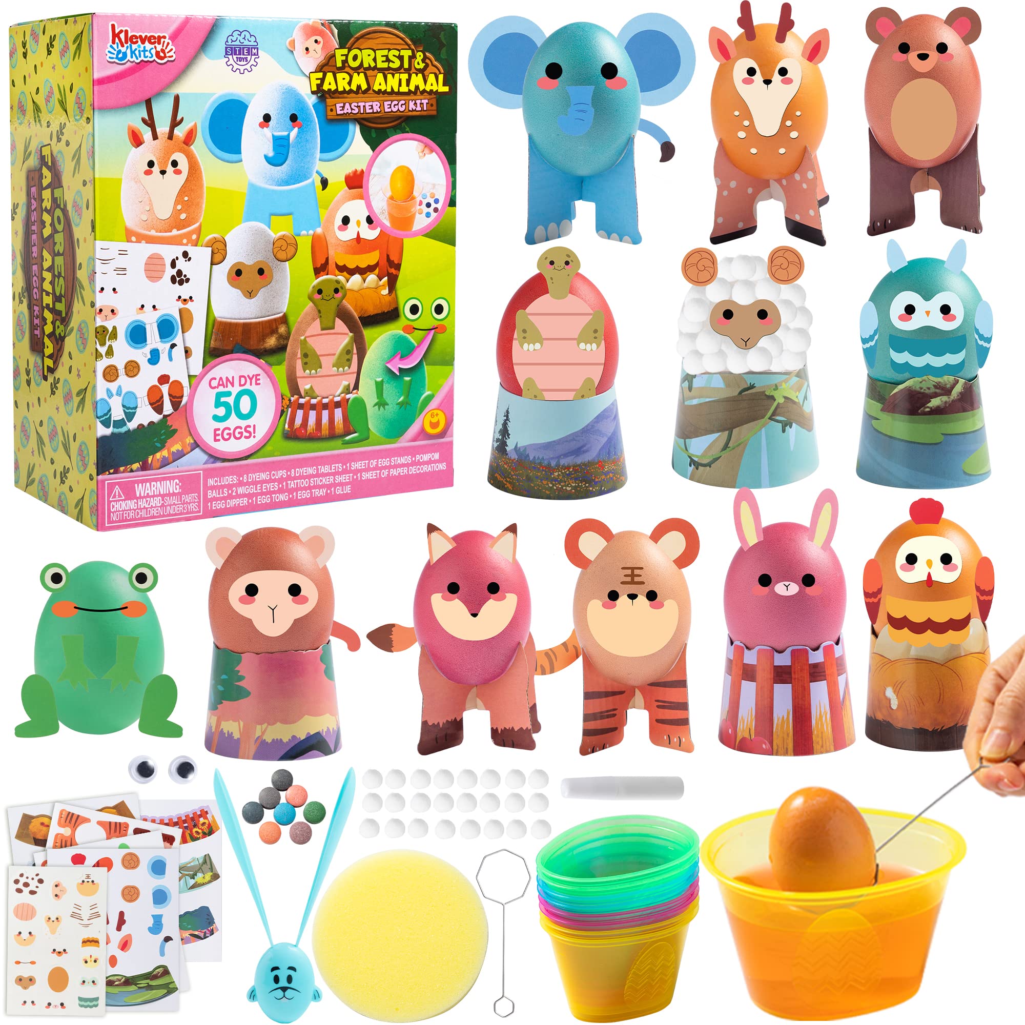 53Pcs Easter Egg Decorating Kit with Animal Papercuts & Face Stickers - Klever Kits for Kids Easter Party Favors, Creativity Activities & Egg Hunt - Perfect for Easter Decorations, DIY Crafts & Family Holiday Fun