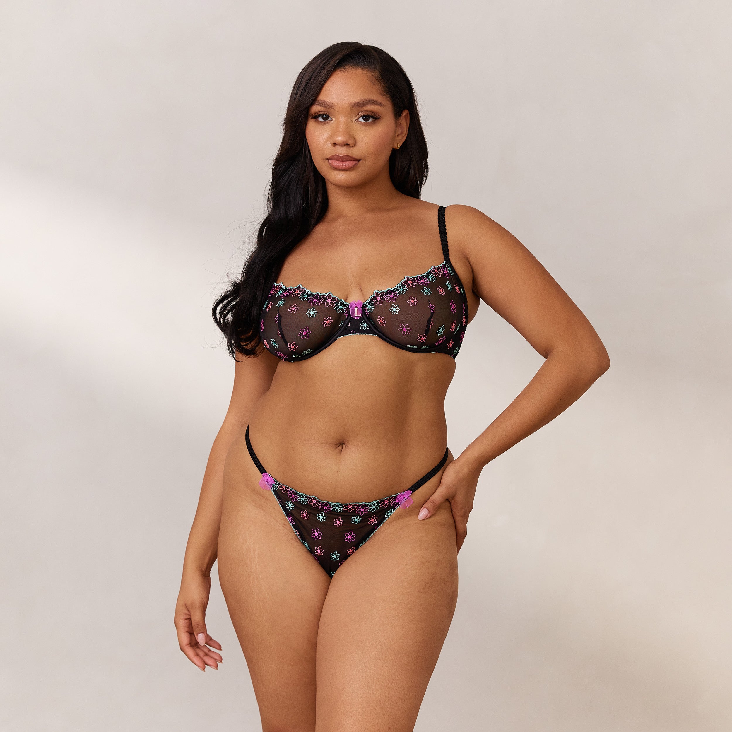 Sexy Neon Balcony Bra - Black & Aqua Blue Push Up Lingerie for Women | Perfect for Valentine's Day, Boudoir Photography & Romantic Nights