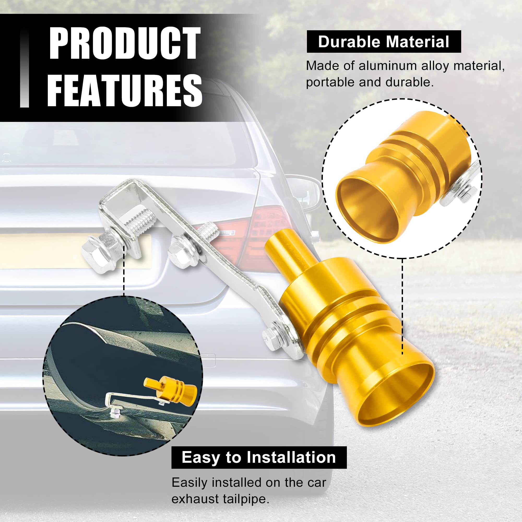 X AUTOHAUX 2pcs Universal Turbo Sound Exhaust Muffler - Aluminum Alloy L Size Whistle Pipe for Car Roar Enhancement (Gold Tone) - Perfect for Performance Cars & Off-Road Vehicles