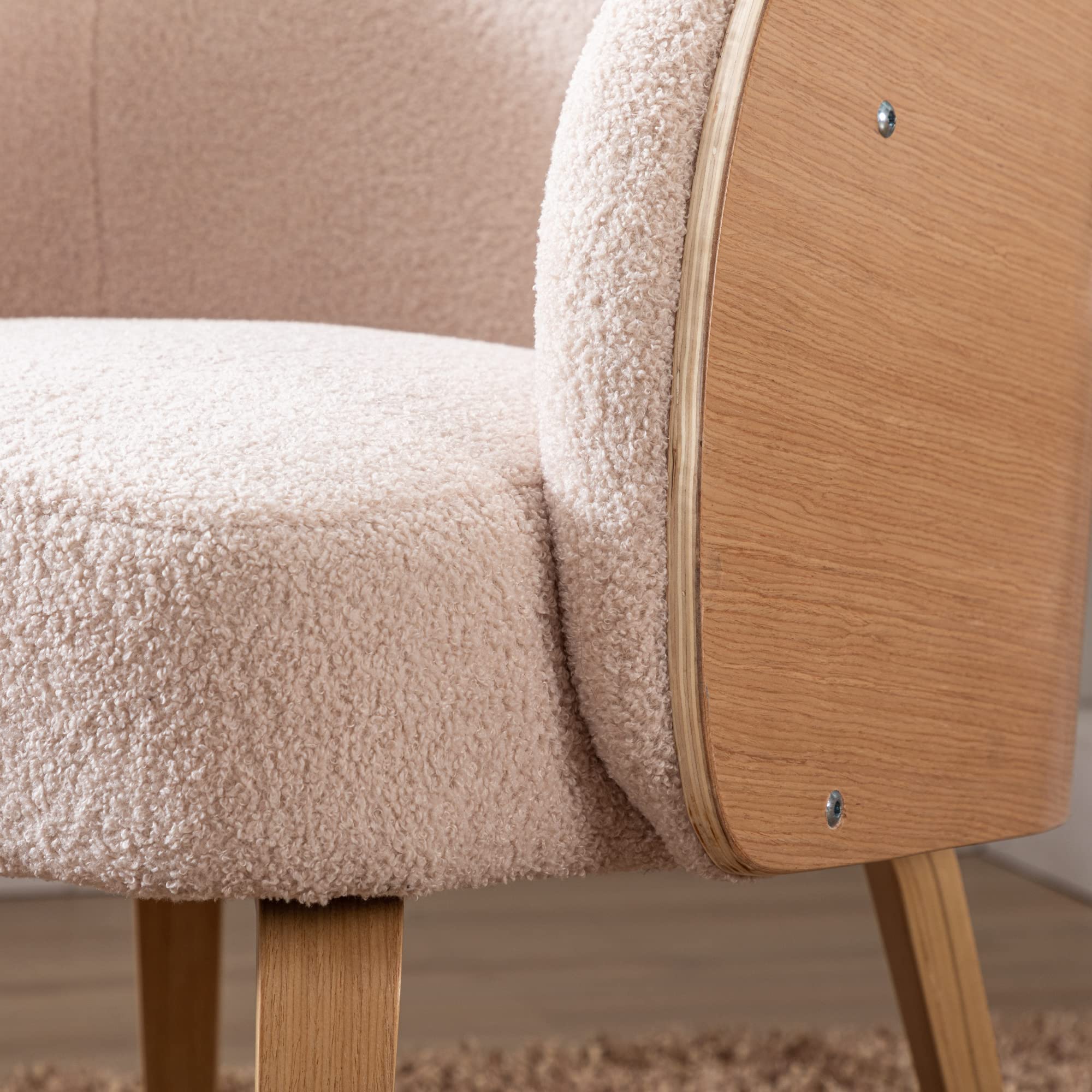 Hengming Lamb-Hair Accent Chair - Upholstered Living Room Chair, Bedroom Chair, Bentwood Sofa Chair in Pink - Perfect for Cozy Reading Nooks, Lounge Areas & Home Decor