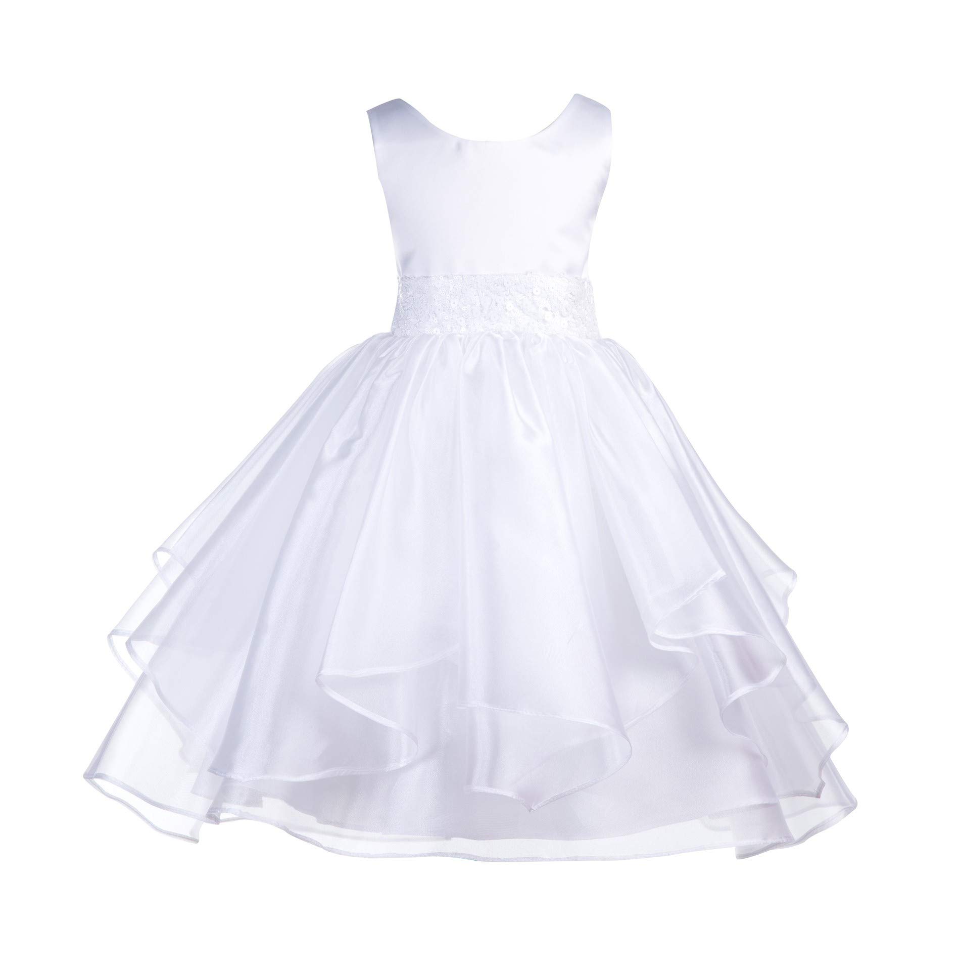 ekidsbridal Asymmetrical Ruffled Organza Sequin Flower Girl Dress for Toddlers - Perfect for Weddings, Pageants & Special Occasions