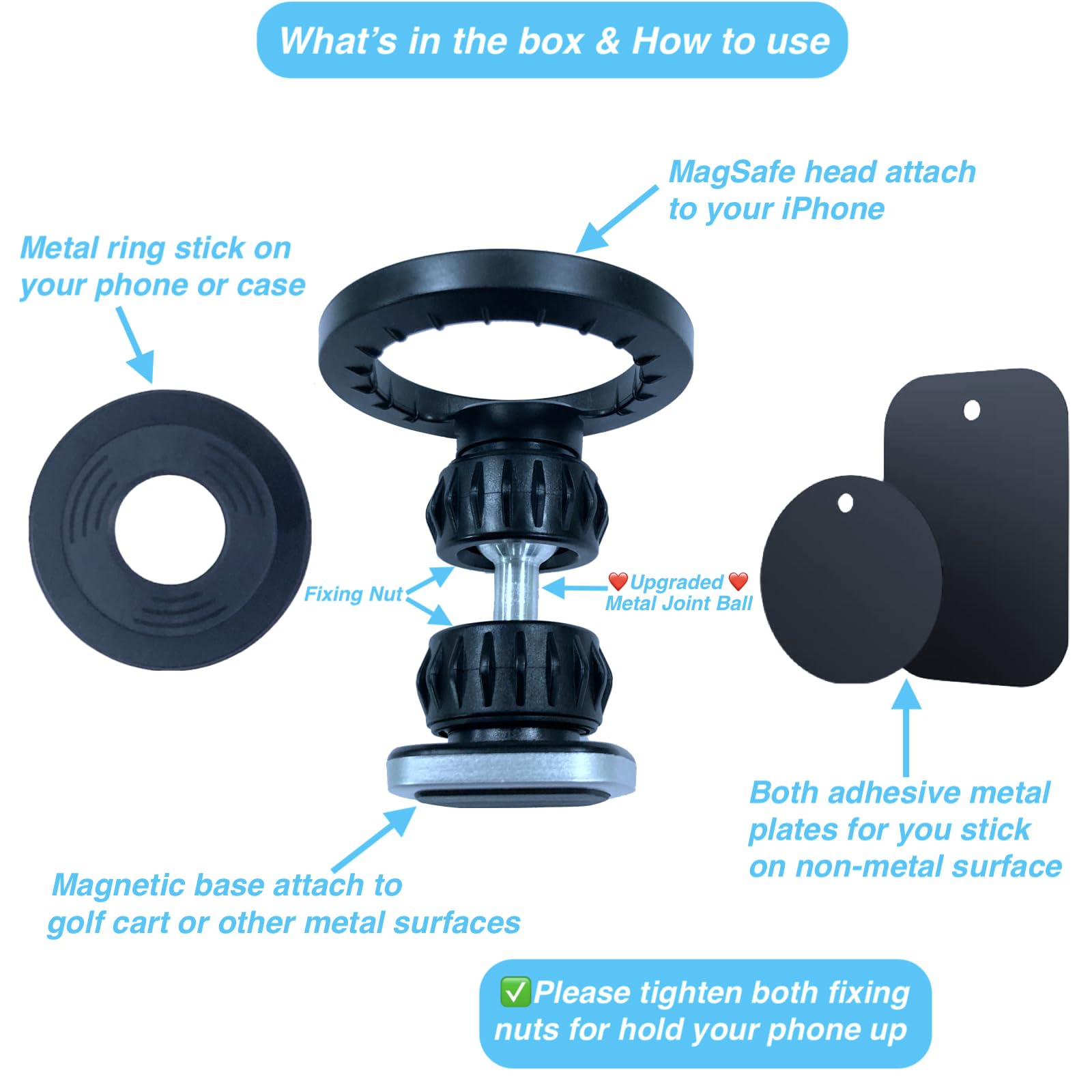 Upgraded Magnetic Golf Cart Phone Holder for MagSafe - Compatible with iPhone 16/15/14/13/12 Series - Secure Mount for Golfing & Outdoor Activities