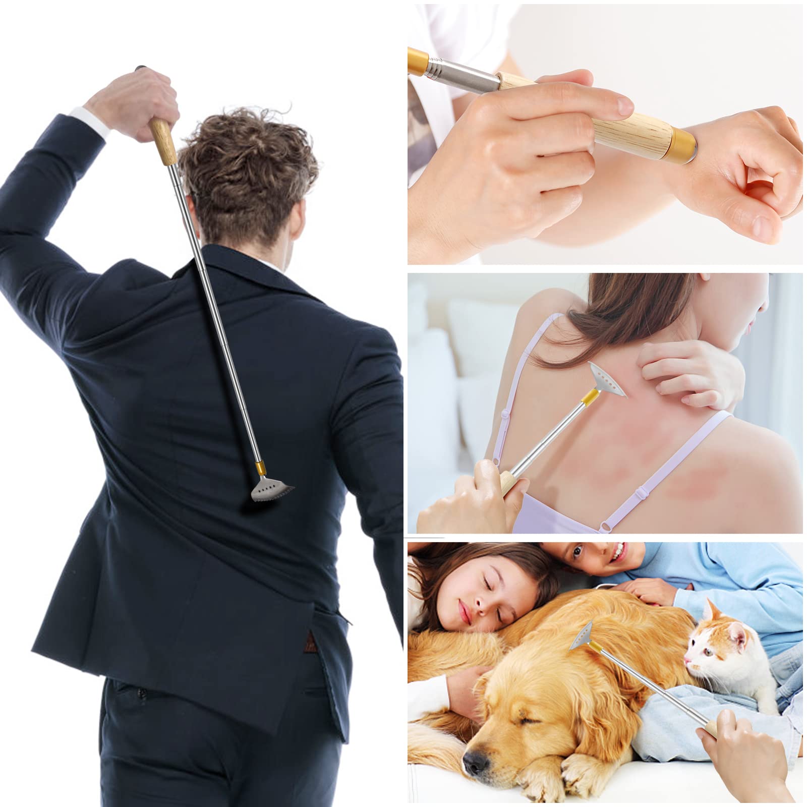 Best Telescoping Back Scratcher for Women & Men - Extendable Wood Handle with Steel Massage Roller & Wide Claw - Adjustable Up to 24 Inches - Perfect for Home, Office, Travel & Gift Giving