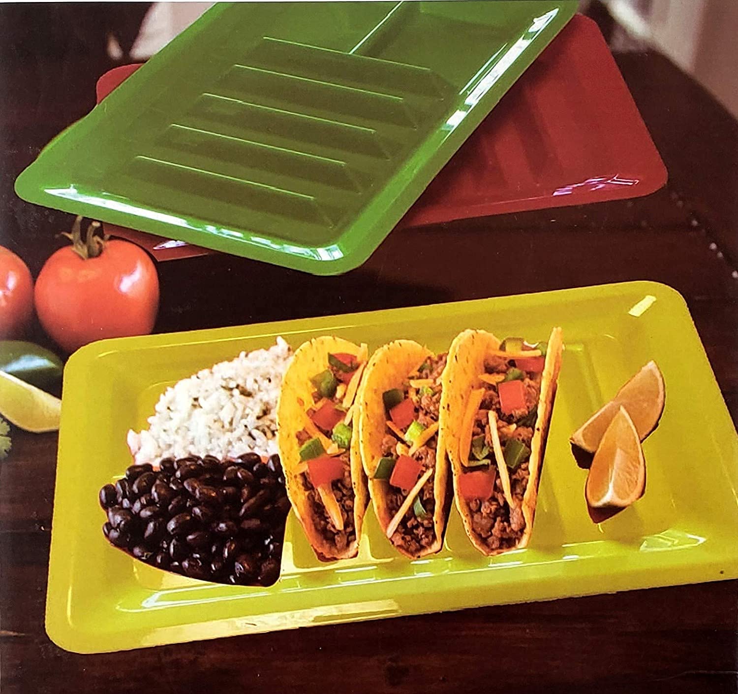 3-Piece Taco Holder Stand Set - Colorful Plastic Taco Plate Dividers for Serving (Rectangle) - Perfect for Taco Tuesday, Parties & Mexican-Themed Events