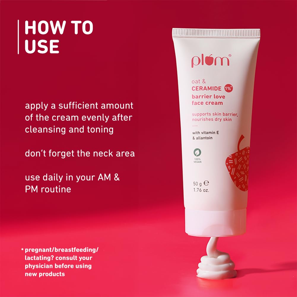 Plum Oat & 1% Ceramide Face Cream for Dry Skin | Barrier Repair Moisturizer with Vitamin E & Allantoin | Strengthens & Hydrates Skin | Unisex Skincare for Women & Men | 50g | Perfect for Night Routine & Winter Care