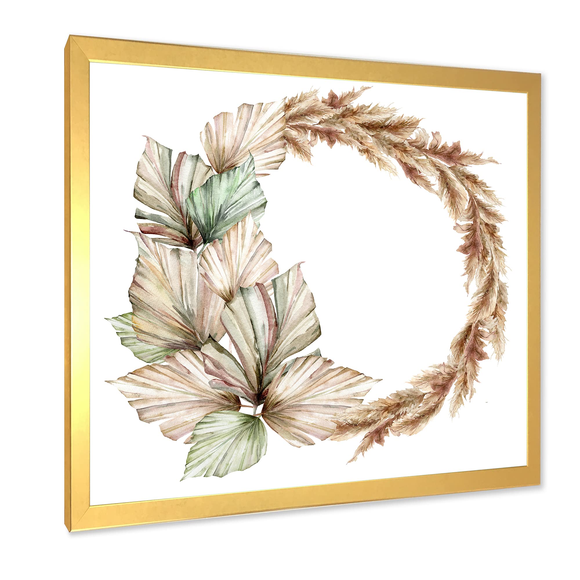 Elegant Dry Palm Leaves and Pampas Grass Wreath - Traditional Framed Wall Decor for Home, Wedding, or Boho Chic Interior Design