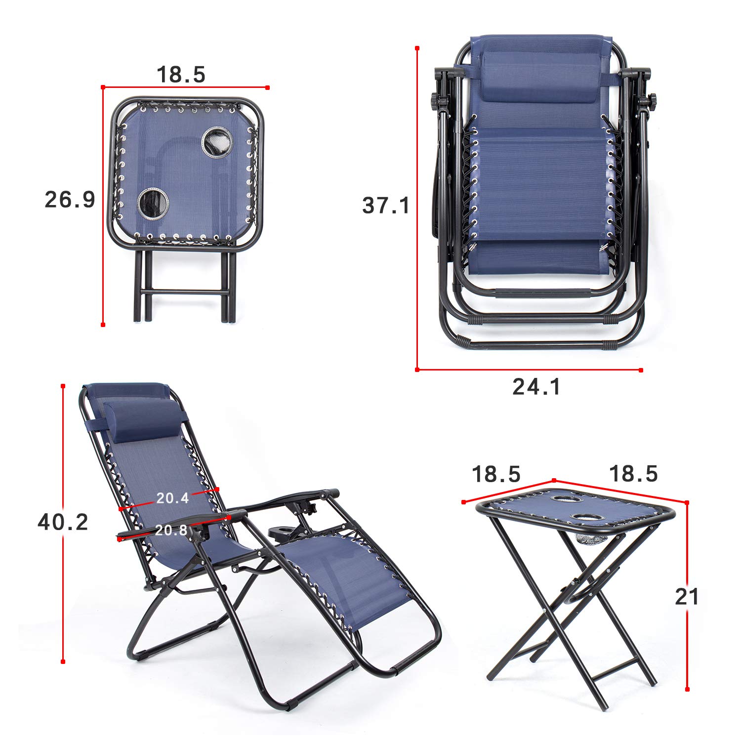 **Flamaker Zero Gravity Reclining Chair - Adjustable Outdoor Lounge Chair with Side Table & Cup Holders - Perfect for Poolside, Backyard, Patio, Camping & Beach Relaxation (Blue)**