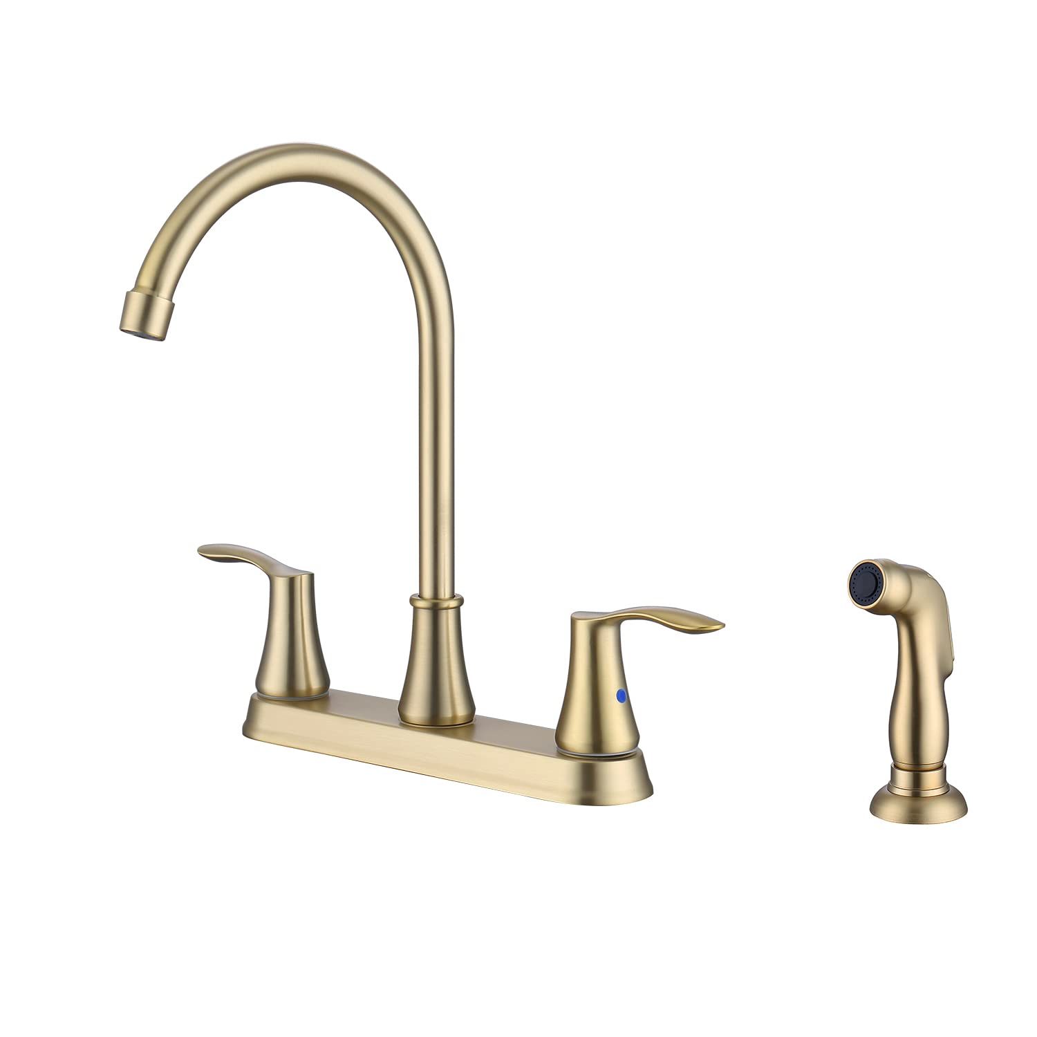 Delle Rosa Brushed Gold Kitchen Faucet with Pull-Out Sprayer - 2 Handle High Arc 4 Hole 8 Inch Centerset Stainless Steel Sink Faucet for Modern Kitchens | Perfect for Washing Dishes, Filling Pots & Daily Cooking Tasks