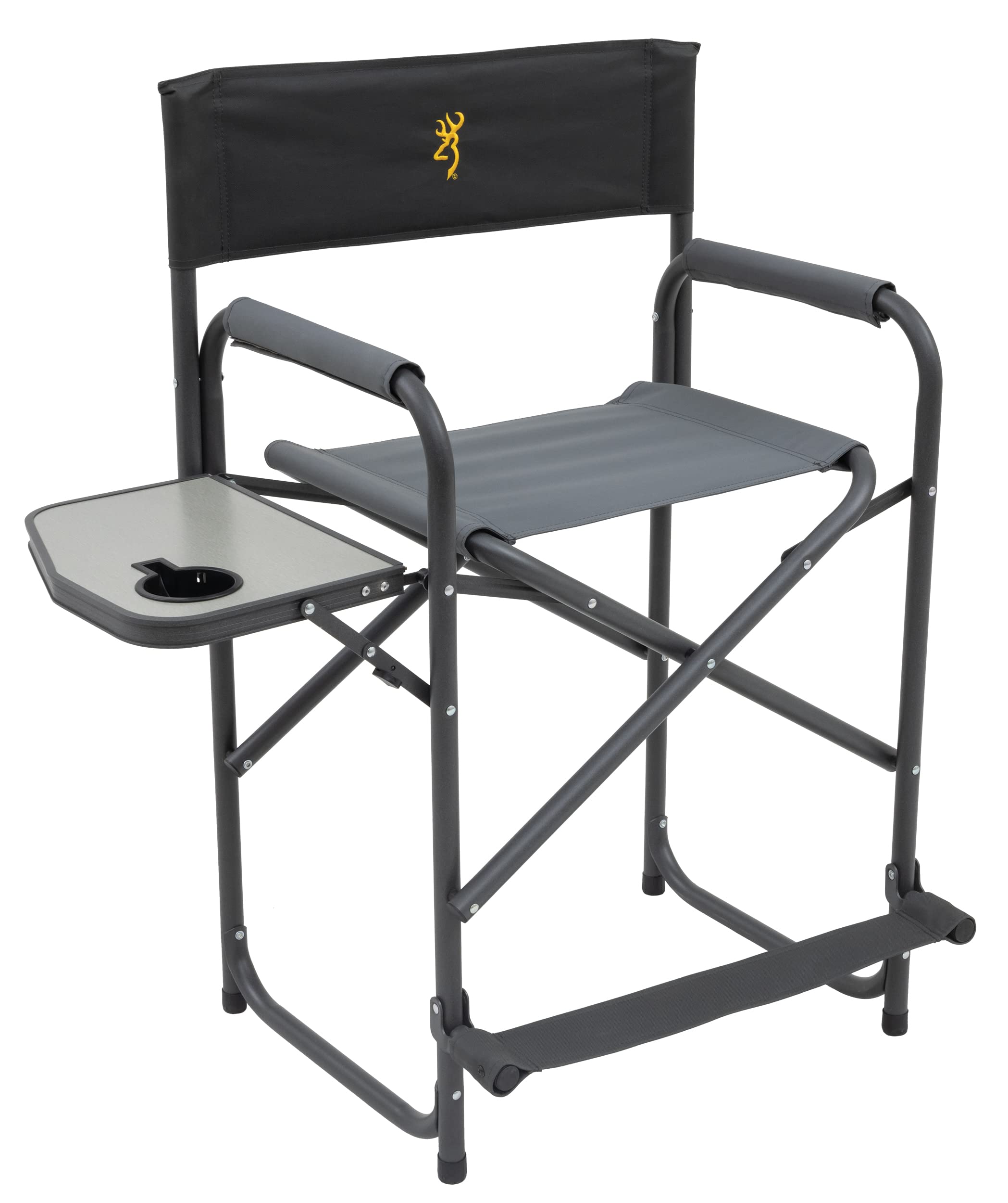Browning Directors Chair - Heavy Duty Outdoor Folding Chair with Durable Fabric & Sturdy Aluminum/Steel Frame, Tall Seat & Flip-Down Footrest - Perfect for Camping, Beach, Backyard & Outdoor Events
