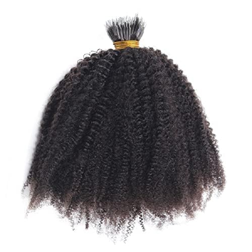 Microlink Afro Kinky Curly Nano Ring Human Hair Extensions - Pre-Bonded Brazilian Remy Hair - 100g 100 Strands (18 Inch, Jet Black #1) - Natural Curly Hair Extensions for Black Women - Perfect for Daily Wear, Parties & Special Occasions
