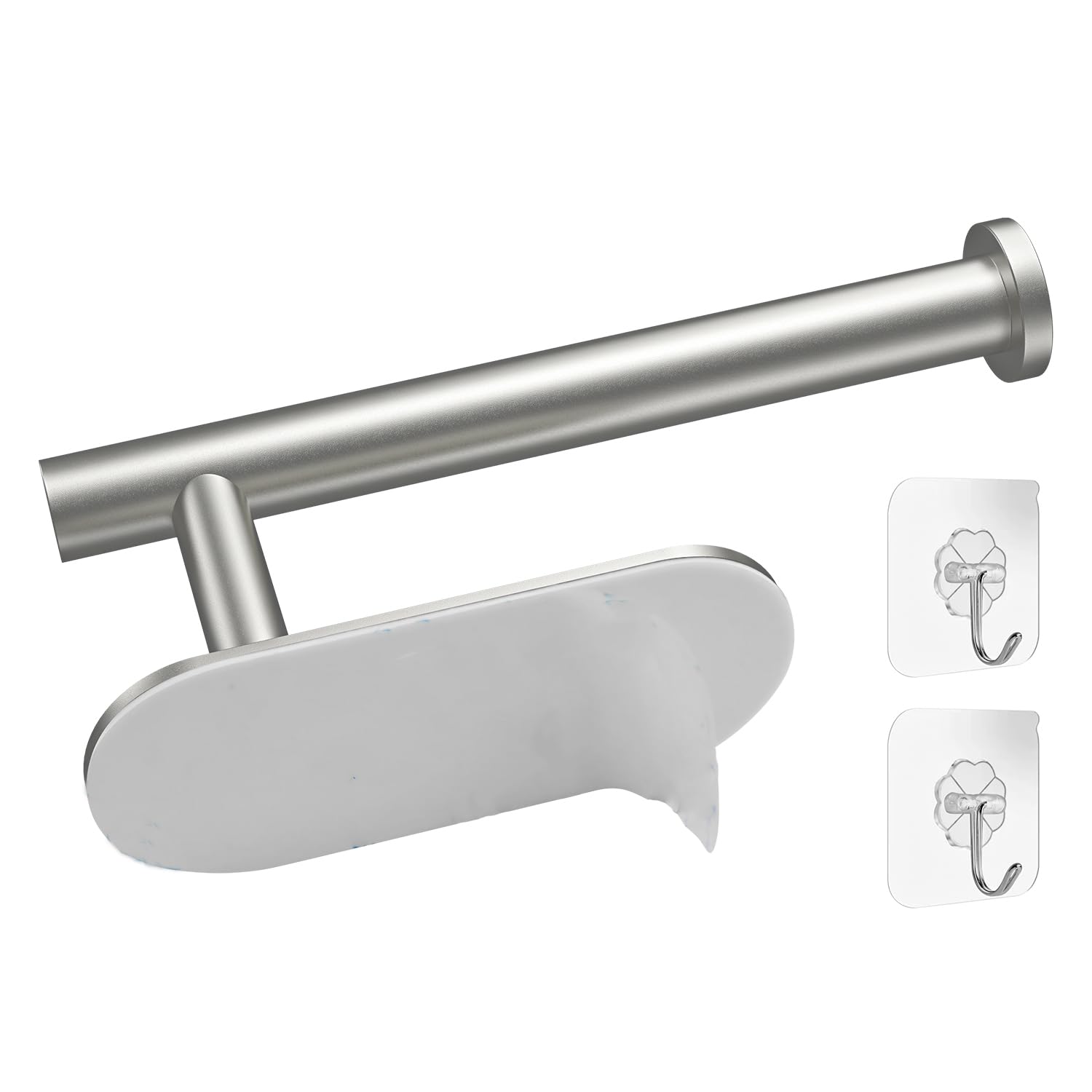Stick-On Toilet Paper Holder - No Drill Bathroom & RV Paper Roll Holder - SUS304 Stainless Steel - Self Adhesive Mount - Silver Finish - Perfect for Small Spaces, Apartments, Campers & RVs