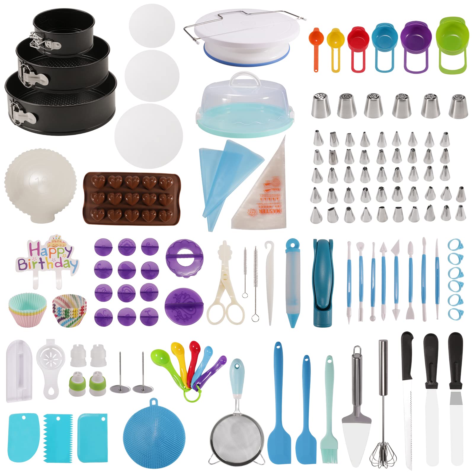 470 Pcs Cake Decorating Kit with 3 Springform Pans, Rotating Turntable, 48 Icing Tips & 6 Russian Nozzles - Professional Baking Tools for Birthday Cakes, Wedding Cakes & Home Baking