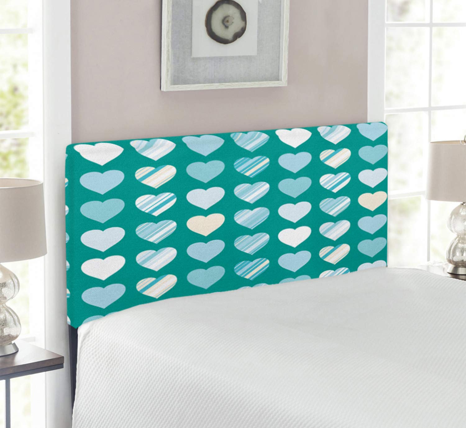 Ambesonne Romantic Heart Design Upholstered Headboard with Memory Foam - Twin Size, Jade Green Seafoam Cream - Perfect for Master Bedroom & Guest Room Decor