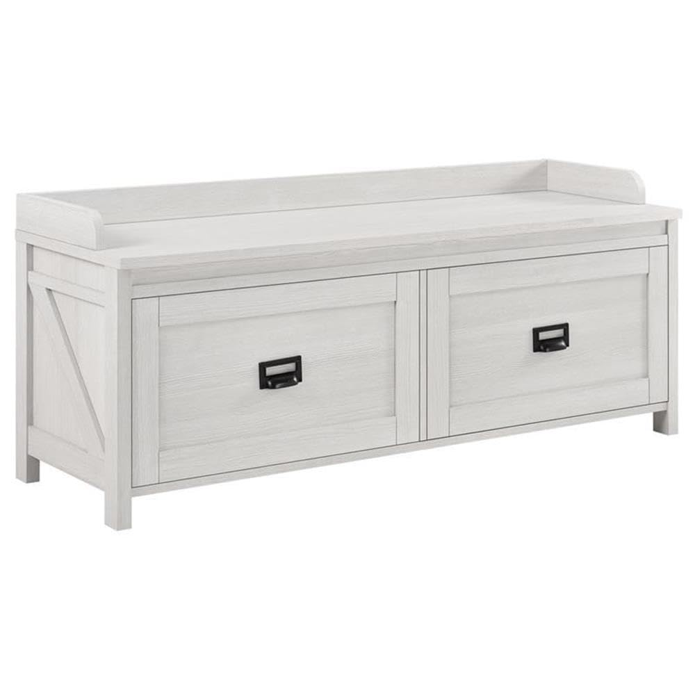 BOWERY HILL Farmhouse Style Entryway Storage Wooden Bench - Off White Shoe Bench for Hallway, Mudroom & Bedroom Organization