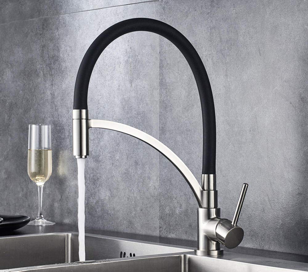Brushed Nickel Kitchen Faucet with Pull Down Sprayer - Hot & Cold Water Mixer Tap with 360 Degree Rotation - Perfect for Modern Kitchens & Food Prep Stations